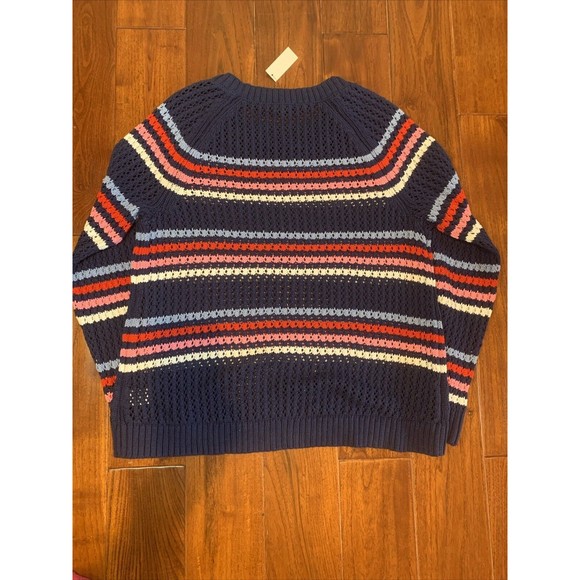 TALBOTS OPEN STITCH SWEATER - HAPPY STRIPE COTTON CREW NECK SIZE XL (16/18) NWT - Picture 13 of 14